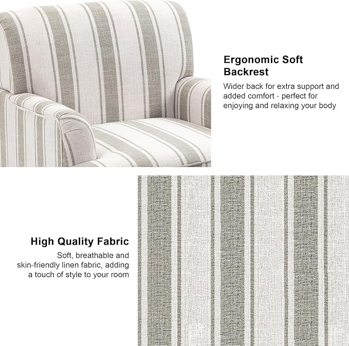 Accent Chair, Mid Century Modern Comfy Armchair for Living Room, Linen Fabric Single Sofa Lounge for Reading Bedroom Apartment Waiting Room with Wood Legs (Brown Stripe, Set of 2)