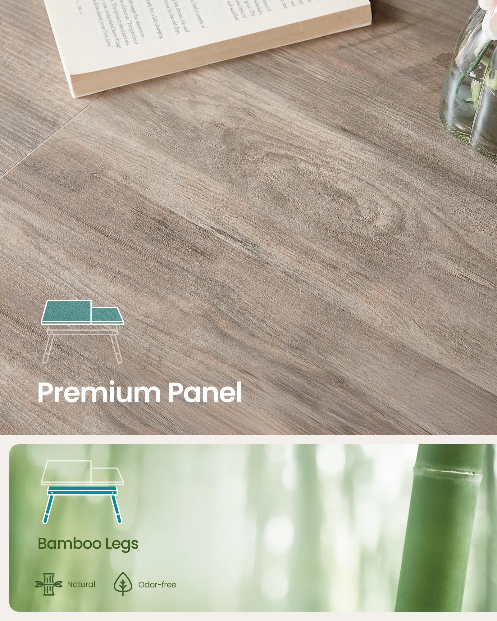 SONGMICS Bed Laptop Desk, Folding Bed Tray for Laptop up to 15.6 Inches, Adjustable Angle and Height, Portable for Working Reading Writing Breakfast, Bamboo, Drawer, Light Bamboo ULLD01N Dormly