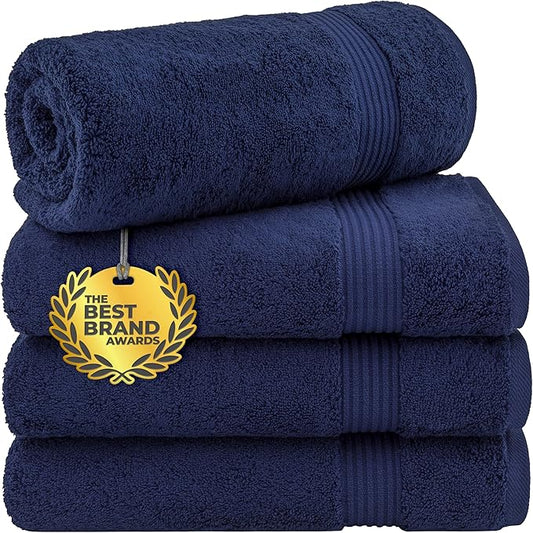 Cotton Paradise 4 Piece Turkish Bath Towels for Bathroom, 100% Cotton Extra Large Soft Plush Towels Bathroom Set, Navy Blue