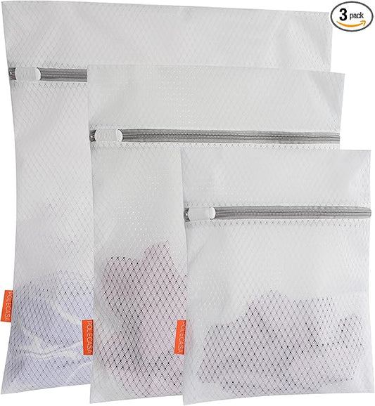 Polecasa 3Pcs Extra Durable 125g Diamond Mesh Laundry Bags with Sturdy Zipper, Larger Holes, Variety Sizes for all Your Delicates, Bras, Baby Clothes, Travel Essentials (1 Large, 1 Medium, 1 Small)