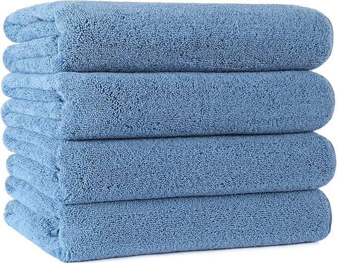 POLYTE Microfiber Quick Dry Lint Free Bath Towel, 57 x 30 in, Pack of 4 (Blue)