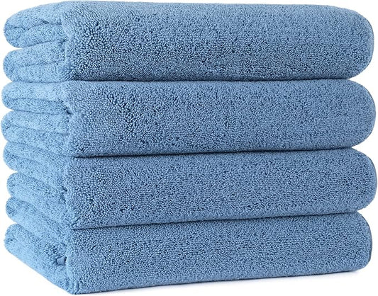 POLYTE Microfiber Quick Dry Lint Free Bath Towel, 57 x 30 in, Pack of 4 (Blue)