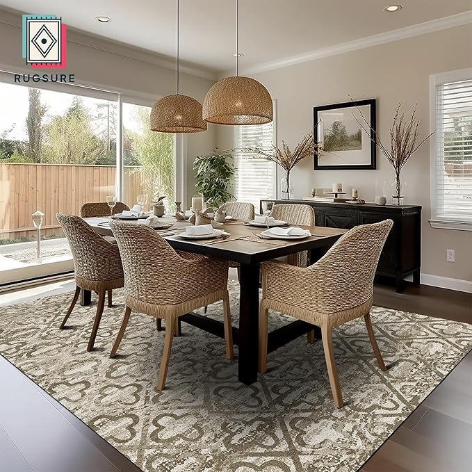 RUGSURE Washable Area Rugs, 5' x 7' - 1/6 Thick - Stain & Water Resistant Non-Slip - Perfect Resistant Rug for Living Room, Bedroom, Nursery, Pet & Child Friendly, Vibrant Colors Rugs, Brown