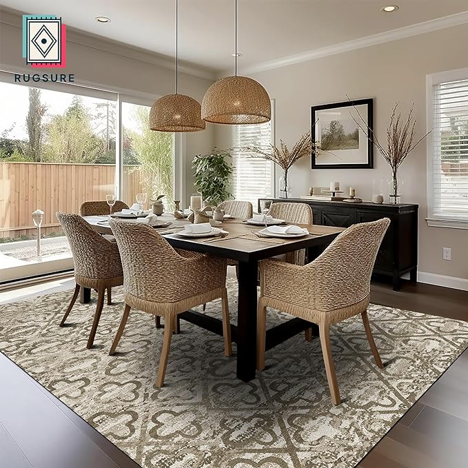 RUGSURE Washable Area Rugs, 6' x 9' - 1/6 Thick - Stain & Water Resistant Non-Slip - Perfect Resistant Rug for Living Room, Bedroom, Nursery, Pet & Child Friendly, Vibrant Colors Rugs, Brown