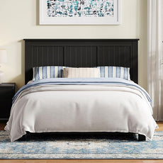 Serene Solid Wood Window-Pane Panel Headboard – Easy Assembly, Casual Coastal Style – Queen Size in Black