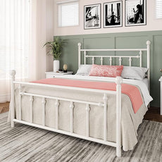 Allewie 14 Inch Full Size Metal Platform Bed Frame with Victorian Vintage Headboard and Footboard/Mattress Foundation/Under Bed Storage/No Box Spring Needed/Easy Assembly/Noise Free/White