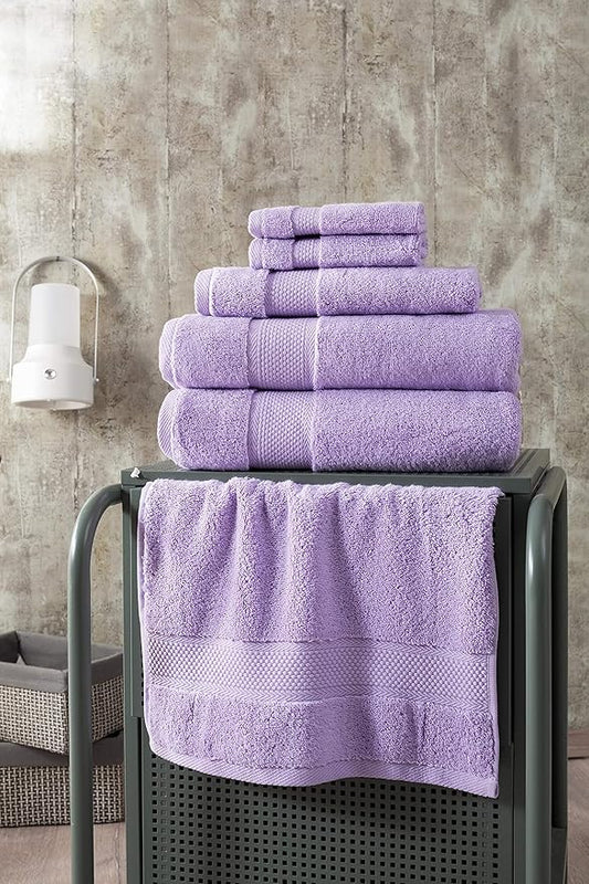 BAGNO MILANO Turkish Towels, Ultra Soft, Plush Luxury Turkih Cotton Bath Towels, Quick Dry Towel Set Made in Turkey (Lavender Purple, 6 Pcs Towel Set)