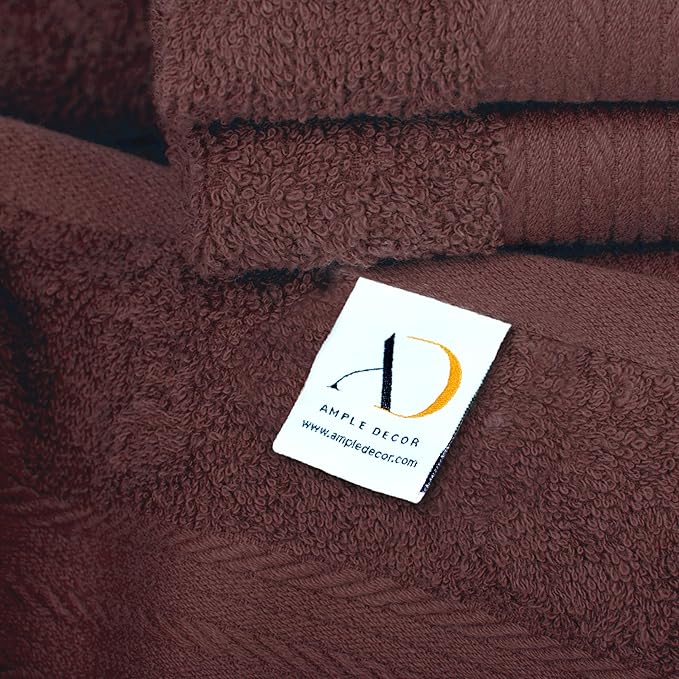 Ample Decor Bath Towels Pack of 16 600 GSM 100% Cotton, Absorbent Soft Premium Quality Machine Washable, Oeko Tex Certified, for Bathroom, Hotel, Spa, Gym, Kitchen - Brown - 30 X 54 Inch