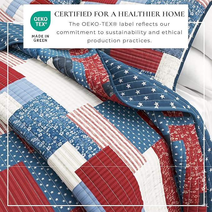 Great Bay Home 2-Piece Twin/Twin XL Microfiber Quilt Set with Shams - Americana Patchwork Reversible Design - Lightweight, All-Season, Layerable Bedding Set