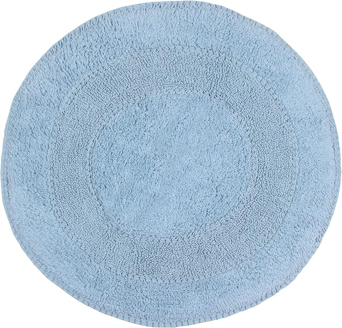 Home Weavers Double Ruffle Collection 100% Cotton Bath Rug, 28" Round – Soft, Absorbent, Non-Slip Bathroom Mat, Washable Floor Rug for Bathroom or Kitchen, Blue