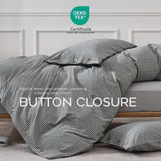 JELLYMONI Cotton Duvet Cover Queen Size - Black Vertical Pinstriped Comforter Cover with Button 100% Washed Cotton 3PCS Breathable Soft Solid Bedding Set Duvet Cover 90×90in & 2 Pillowcases