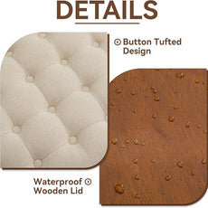 24Inch Round Storage Ottoman with Tray, Modern Tufted Fabric Circle Coffee Table with Storage, Upholstered Ottoman with Removable Top for Living Room, Bedroom, Khaki