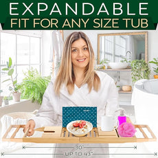 SereneLife Premium Bathtub Tray Caddy with Gift Box and Bow Set, Expandable Bath Tray, Unique House Warming Gifts for Mom, Women, Wedding, Anniversary, Bridal Shower, Fit for All Tub - Classic
