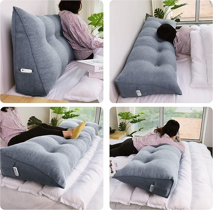 WOWMAX Headboard Pillow Queen Triangular Bed Wedge Pillow for Headboard Wedge Pillow Headboard for Daybed Bunk Bed Large Bolster Pillow for Bed with Removable Cover, Gifts for Mom Gray