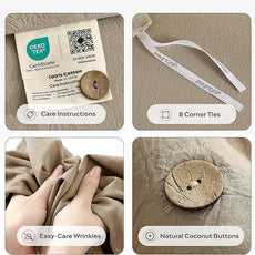 JELLYMONI 100% Washed Cotton Duvet Cover Twin – Soft, Breathable Linen-Look Bedding with Natural Wrinkle Texture, Button Closure, 3-Piece Set (Dusty Khaki, 68