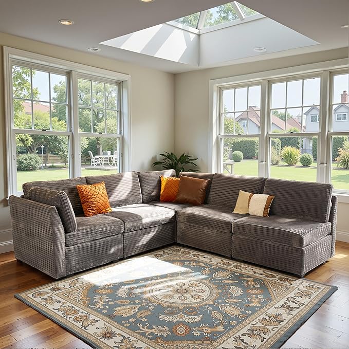 Modular Sectional Sofa,5 Pieces Sectional Couches for Living Room,131X65 L Shaped Cloud Couch with Oversized Convertible Modular Couch for Living Room