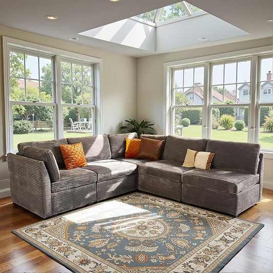 Modular Sectional Sofa,5 Pieces Sectional Couches for Living Room,131X65 L Shaped Cloud Couch with Oversized Convertible Modular Couch for Living Room
