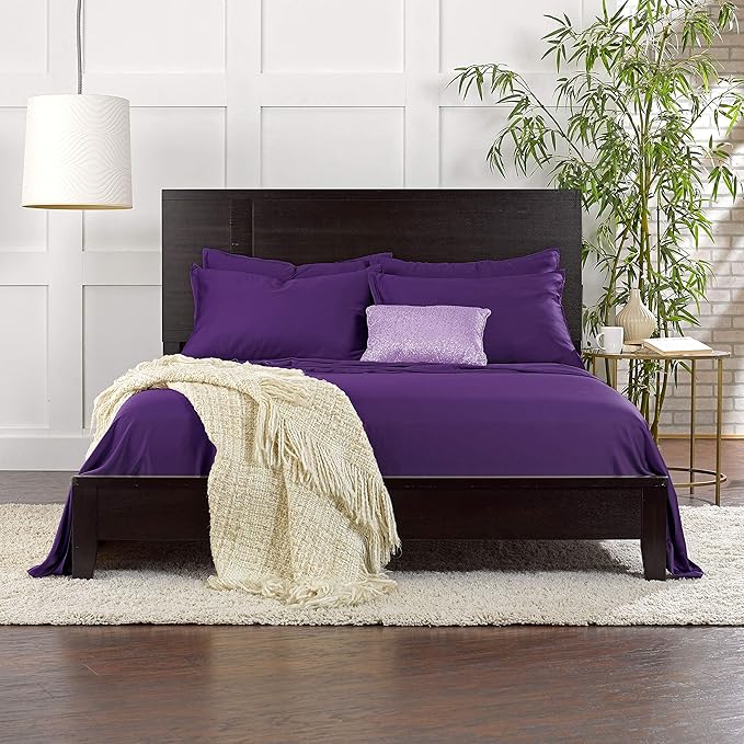 Pure Bamboo Full Sheets, Genuine 100% Organic Viscose Derived from Bamboo Bed Sheet Set, Luxuriously Soft & Cooling, Double Stitching, 2 Year Quality Promise (Full, Purple)