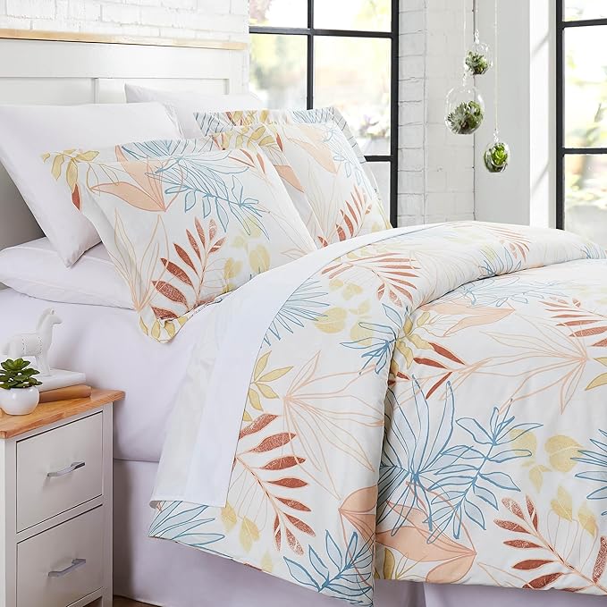 SouthShore FINE LIVING Tropic Leaf Collection - Premium Quality, Soft, Wrinkle, Fade, & Stain Resistant, Easy Care, Oversized Duvet Cover Set, Twin / Twin XL