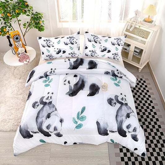 CVHOUSE Panda Bedding - Queen Size, Cute Panda Comforter & 2 Pillow Cases - 3 Piece Set