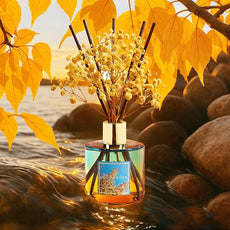 COCORRÍNA Reed Diffuser - Golden Leaves Reed Diffuser Set with 8 Sticks & Preserved Baby's Breath, Reed Diffuser for Home Bathroom Shelf Decor