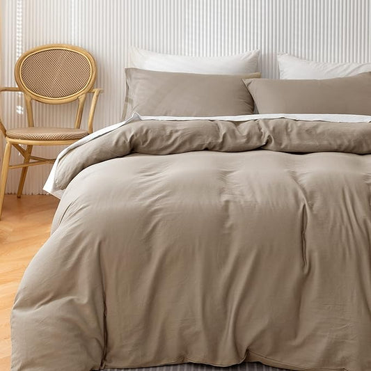 HeimenAogo Egyptian Cotton Duvet Cover Set Twin/Twin XL, Ultra Soft and Breathable Comforter Cover with Zipper Closure, High Thread Count Long Staple Cotton Blanket Cover 2pcs, Oxford Tan