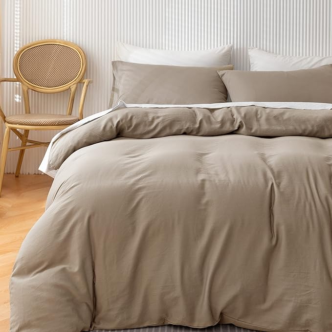 HeimenAogo Egyptian Cotton Duvet Cover Set California King, Ultra Soft and Breathable Comforter Cover with Zipper Closure, High Thread Count Long Staple Cotton Blanket Cover 3pcs, Oxford Tan 3