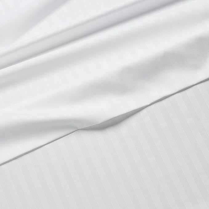 Amazon Basics Soft, Wrinkle-Free Bed Sheets Full Size, Deluxe Microfiber, Breathable, 4-Piece, Bright White Striped