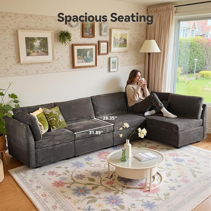 Modular Sectional Sofa,5 Pieces Sectional Couches for Living Room,131X65 L Shaped Cloud Couch with Oversized Convertible Modular Couch for Living Room