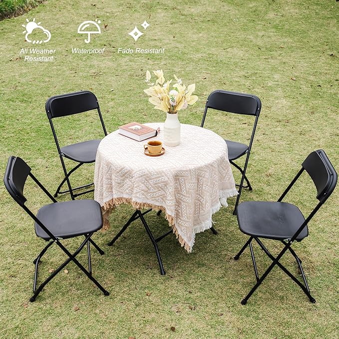Allpop 10 Pack Plastic Folding Chair, 300lb Capacity, Portable Commercial Chair with Steel Frame for Home Office Wedding Party Indoor Outdoor Events, Stackable, Black