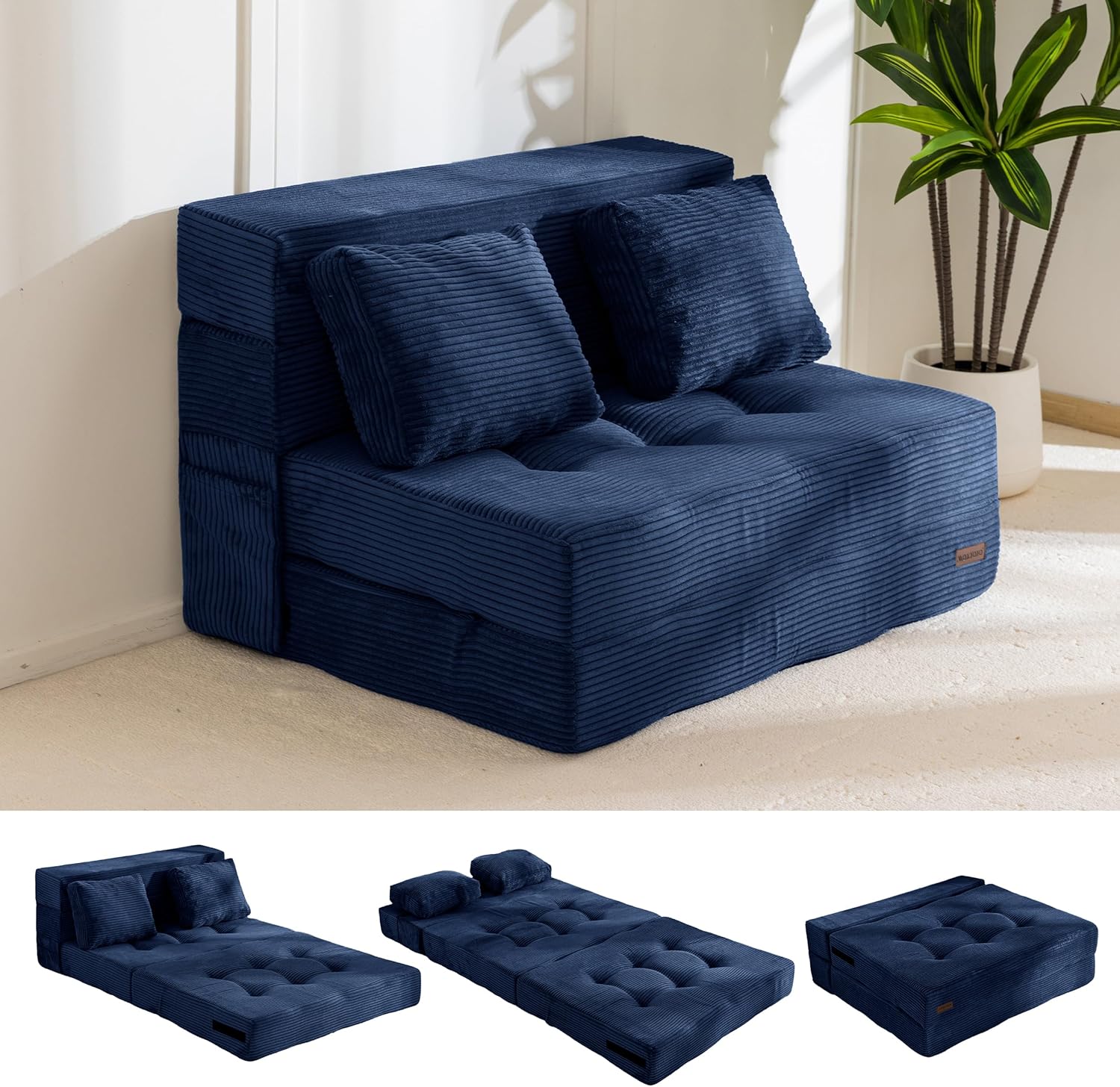 MAXYOYO Convertible Sofa Bed, Fold Out Loveseat Sleeper Sofa with Pillow, 4 in 1 Tufted Folding Couch Bed Foam Floor Couch, Lazy Chair for Living Room Bedroom Guest Room, Green