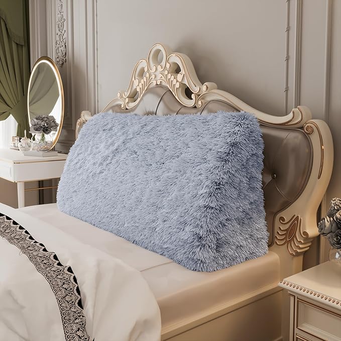 13LB Thickened Wedge Pillow Headboard Body Positioner Bed Wedge Pillow Backrest Triangular Headboard Pillow for Sleeping with Side Pocket Velvet Positioning Support Rabbit Blue Full