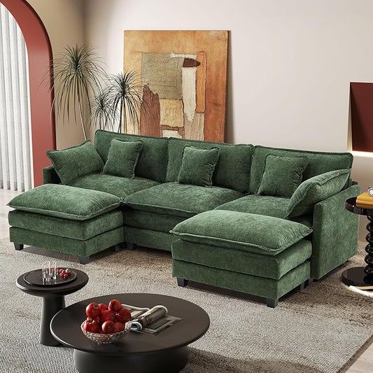 113.4" Modular Sectional Sofa,U Shaped Couch for Living Room,Modern Deep Seat Sofa 3 Seater Chenille Fabric Comfy Cloud Couches with Throw Pillows & Movable Ottoman