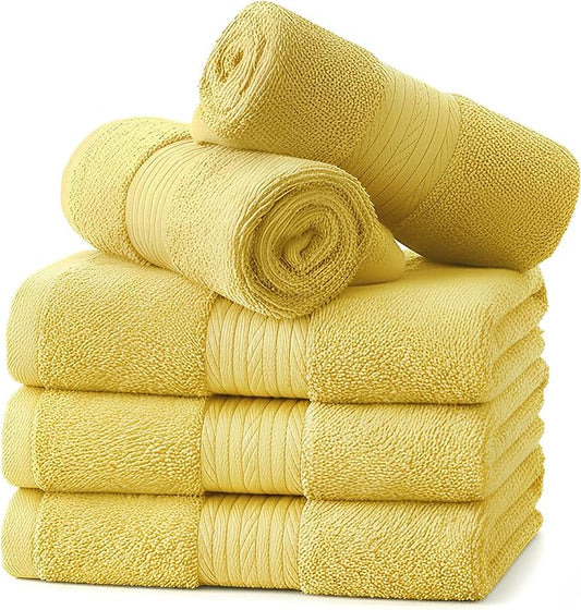 Ample Decor Yellow Washcloths Pack of 5 12 X 12 Inch 100% Cotton 600 GSM, Soft Absorbent and Reusable Fingertip Towels, Ideal for Bathroom and Powder Room