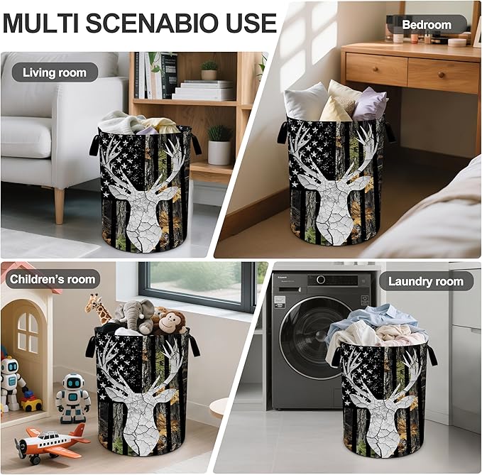 Hunting Camouflage Laundry Basket Foldable Oxford Cloth Tote Bag Laundry Hamper Clothes Storage Bucket Organizer For Bathroom/Laundry Storage/Bedroom 19.6x15.7 Inch