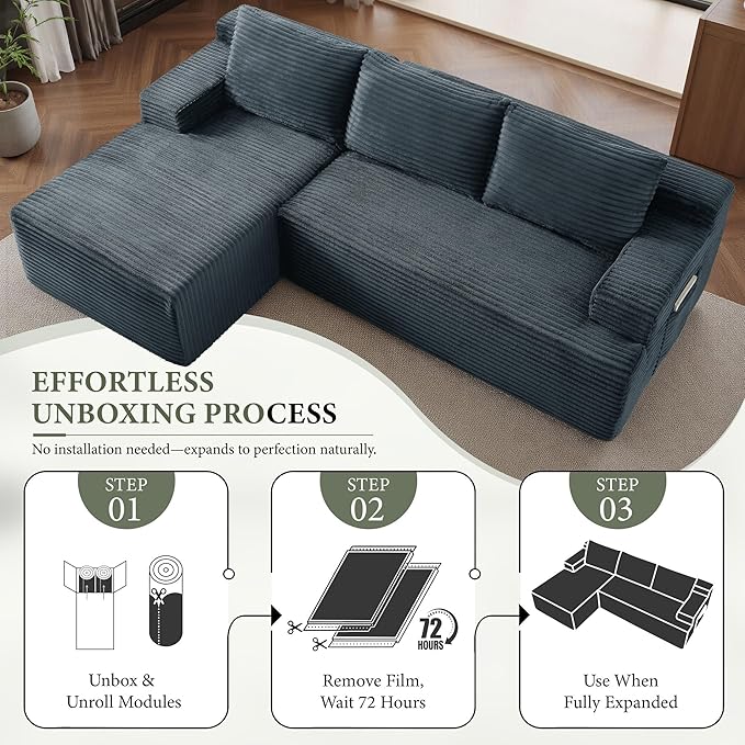 96''Sectional Couches for Living Room Modern Modular Sectional Sofa Upholstered Boneless Couch Comfy Cloud Couch with Chaise (Dark Grey, 96''W Left Facing Chaise)