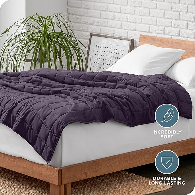 Bare Home Weighted Blanket King Size 25lb (80" x 87") for Adults - All-Natural 100% Cotton - Premium Heavy Blanket Nontoxic Glass Beads (Eggplant, 80"x87")