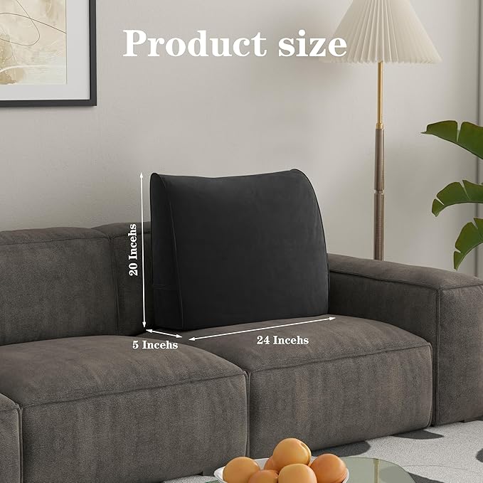 Daneey 3PCS Back Pillow for Sitting in Bed, Back Support Pillow for Couch, Back Pillow for Couch Replacement, Removable Velvet Cover, Black