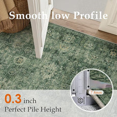 2x3 Washable Area Rug for Entryway Green Vintage Non-Slip Low Pile Distressed Rustic Carpet Lightweight Vacuumable Inoor Door Mat Soft Small Throw Rug for Entrance Bathroom