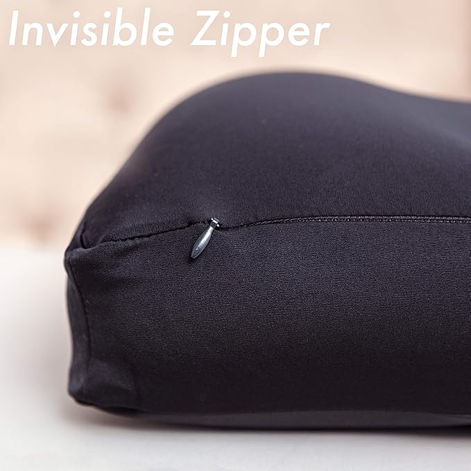 PILLOWY Cover Only for Premium Microbead Bed Pillow, Small Extra Smooth - Ultra Comfortable Sleep with Silk Like Anti Aging Cover 85% Spandex/ 15% Nylon Breathable, Cooling Matte Black