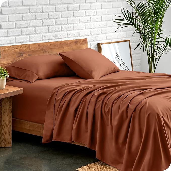 Bare Home Twin XL Sheet Set - 1800 Ultra-Soft Microfiber Twin Extra Long Sheets - Double Brushed - Deep Pockets - Easy Fit - Extra Soft - 3 Piece Set - Bed Sheets & Pillowcases (Twin XL, Terracotta) BareHome