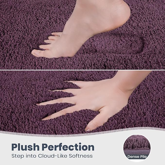 PURRUGS Bathroom Rug Non-Slip Machine Washable 24" x 36", Super Absorbent and Quick Dry Shaggy Microfiber Bath Mat, Extra Soft and Plush Bath Rug for Bathtub, Shower and Sink, Purple