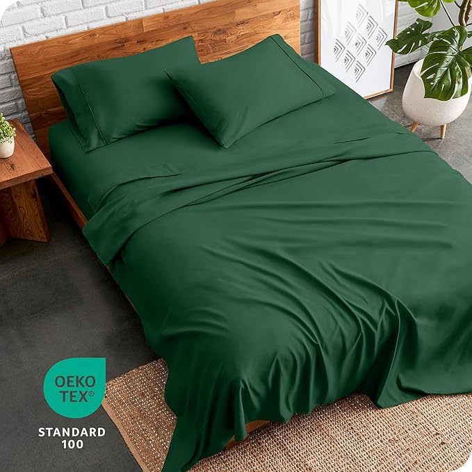 Bare Home Twin Sheet Set - 1800 Ultra-Soft Microfiber Twin Bed Sheets - Double Brushed - Deep Pockets - Easy Fit - Extra Soft - 3 Piece Set - Bedding Sheets & Pillowcases (Twin, Forest Green) BareHome
