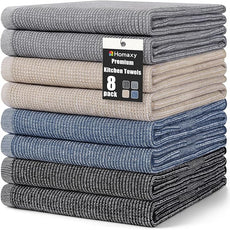 Homaxy Premium Kitchen Towels(18”x 28”, 8 Pack), Large Cotton Kitchen Hand Towels, Flat and Terry Dish Towels, 380 GSM Highly Absorbent Tea Towel Set with Hanging Loop, Mixed Color