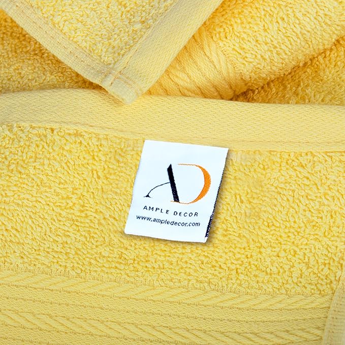 Ample Decor Wash Cloths Pack of 20, Oeko Tex Certified 600 GSM 100% Cotton Soft Absorbent, Premium Quality Durable Machine Washable, Ideal for Bathroom, Pool, Hotel, Spa – Yellow