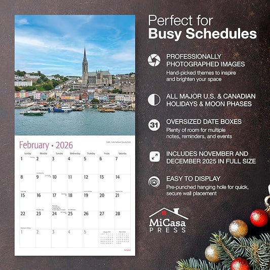 MICASA PRESS Ireland 2026 Wall Calendar 12 Month | 12" x 24" Open | Thick & Sturdy Paper | Holiday Gift | Irish Europe Travel Calendar 2026