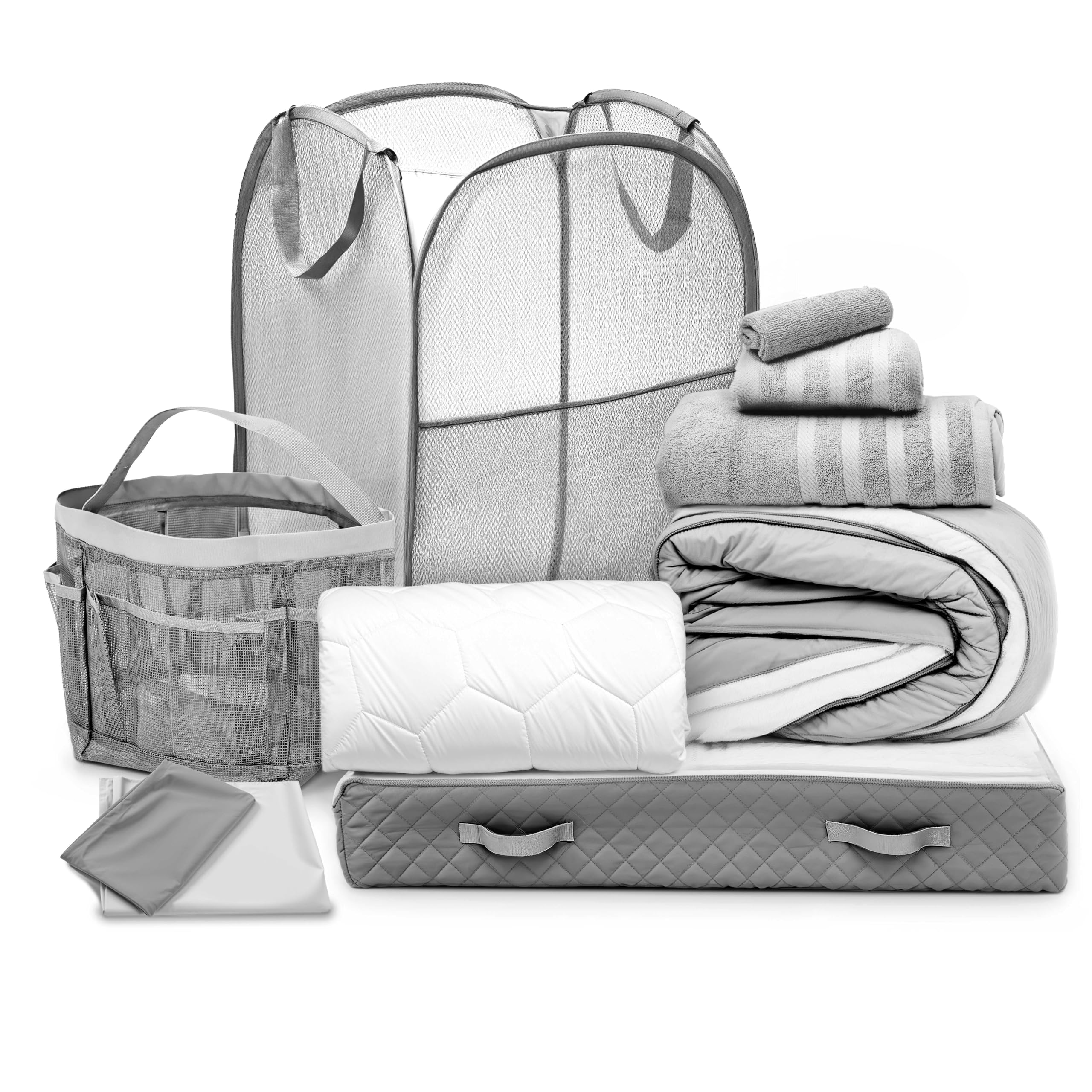 Hearth & Harbor Complete Dorm Room Set, Twin XL Comforter Set, Sheet Set, Mattress Protector, Towels and Organizers - All Dorm Accessories Included Dormly