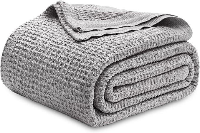 Bedsure Gentlesoft 100% Cotton Blanket King Size for Bed - Breathable and Soft, Thick Cozy Waffle Weave Christmas Blanket Gift for Women, Grey, 104x90 inches