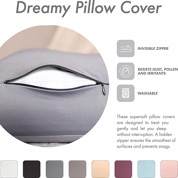 Cover Only for Premium Microbead Bed Pillow, Medium Extra Smooth - Ultra Comfortable Sleep with Silk Like Anti Aging Cover 85% Spandex/ 15% Nylon Breathable, Cooling Dark Grey