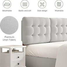 Upholstered Headboard Queen Size, Adjustable Height Queen Headboard Only from 39”to 44”with Durable Solid Wood Legs, Modern Button Diamond Fabric Bed Head Board with Width Adapters, Beige